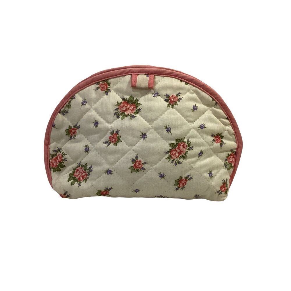 Vtg Makeup Cosmetic Bag Quilted Rose Romantic Zip Waterproof Inside Grandmacore